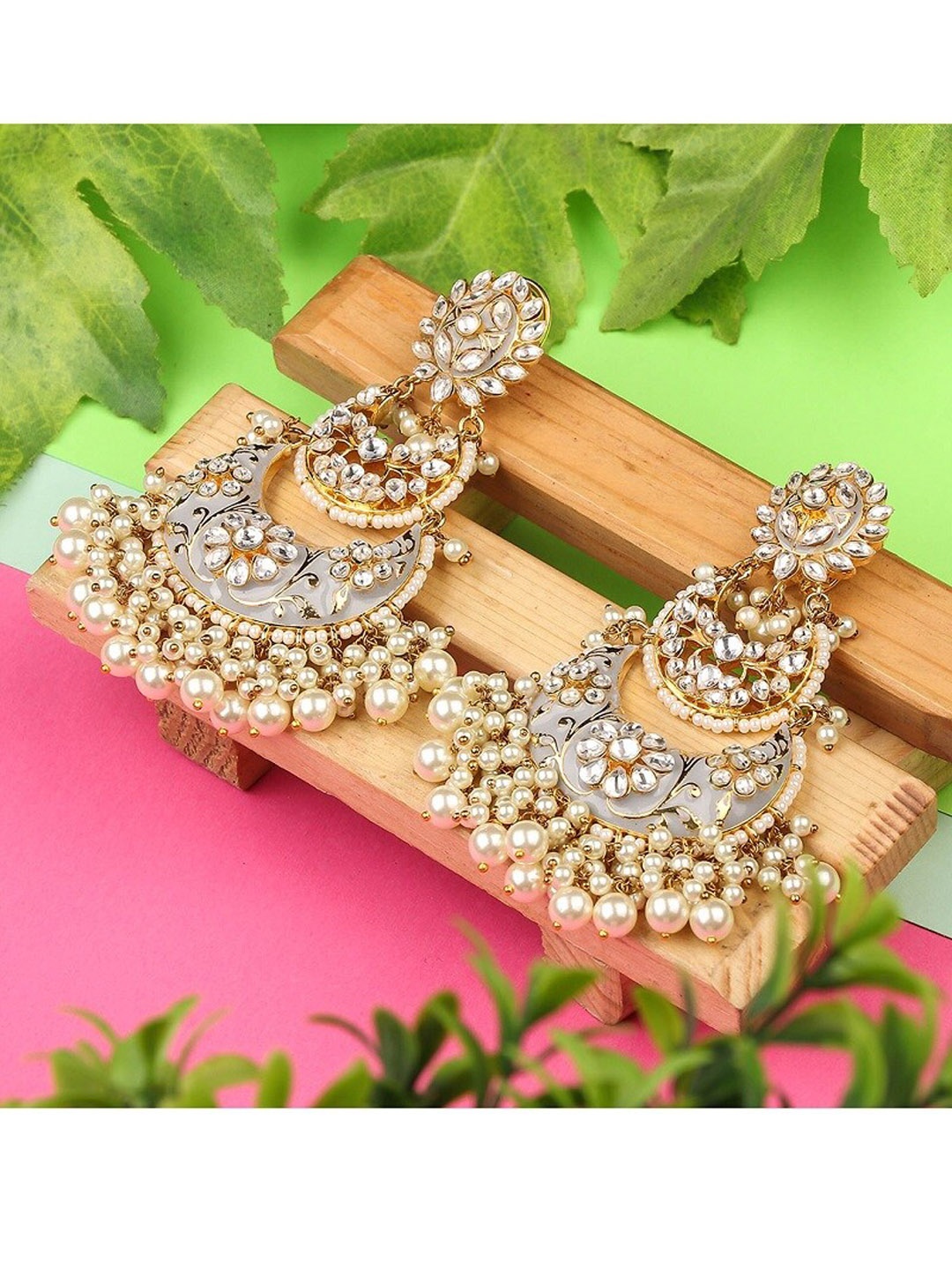 

AURAA TRENDS White Contemporary Chandbalis Earrings