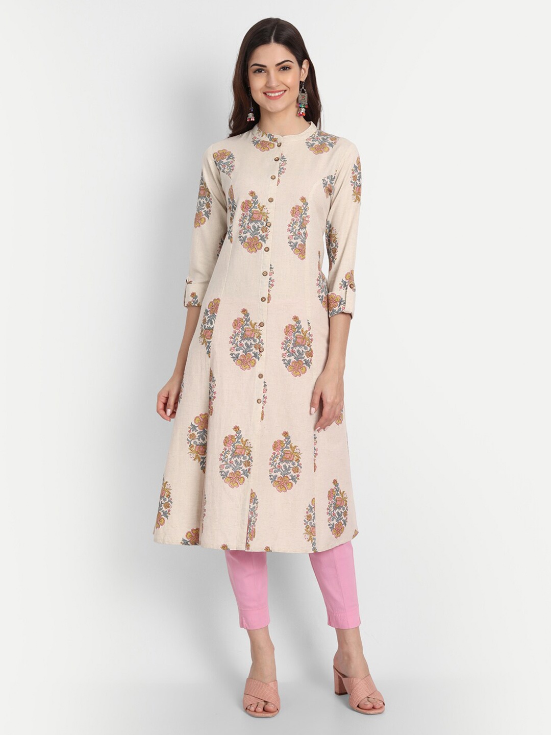

SUTI Women Beige & Yellow Ethnic Motifs Printed Cotton Kurta
