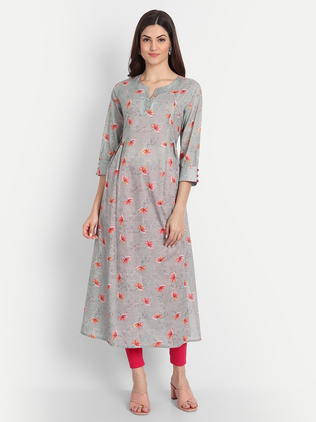 

SUTI Women Grey & Pink Floral Printed Kurta