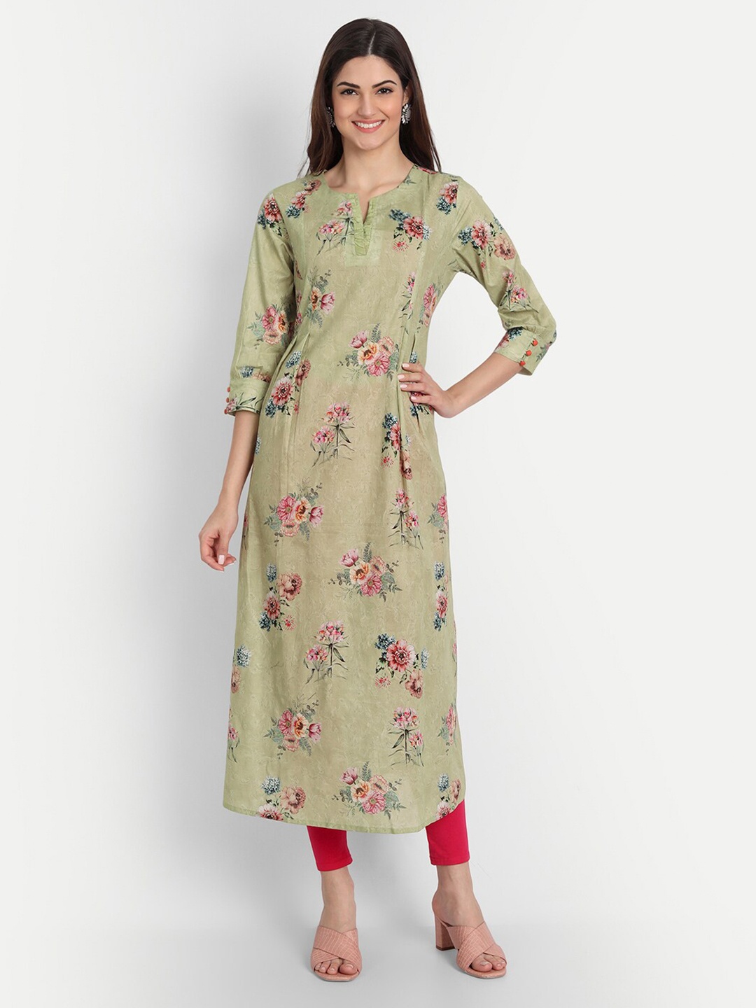 

SUTI Women Green & Pink Printed Pure Cotton A-Line Kurta