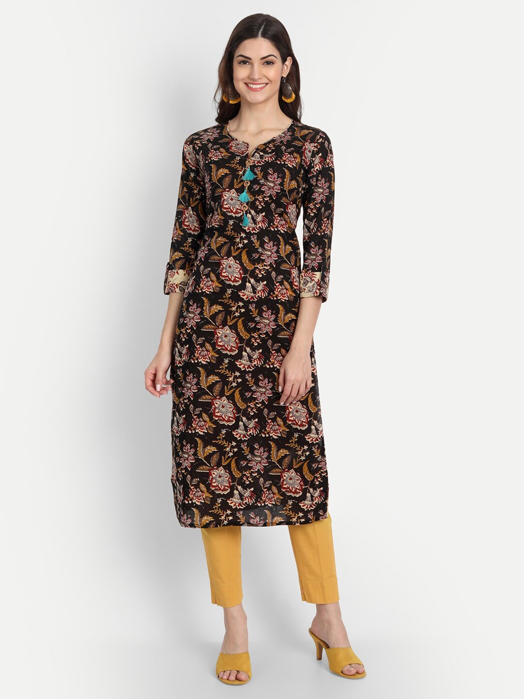 

SUTI Women Black & Brown Floral Printed Cotton Kurta