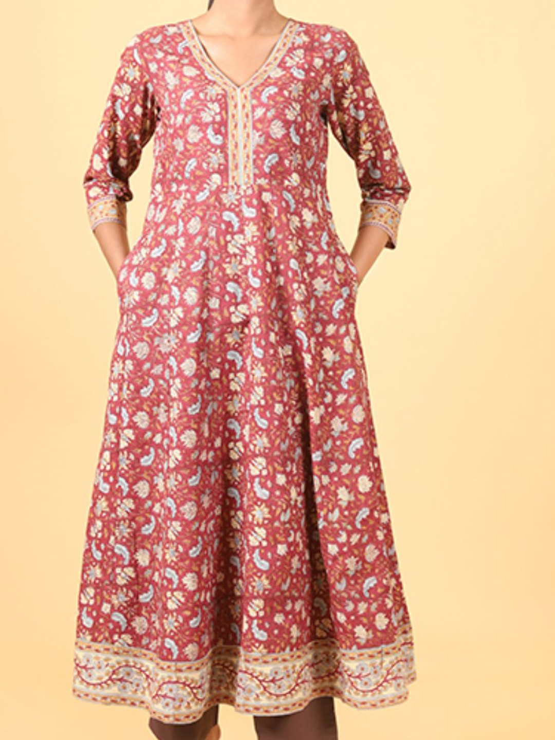 

Shuddhi Women Brown Floral Printed Anarkali Kurta