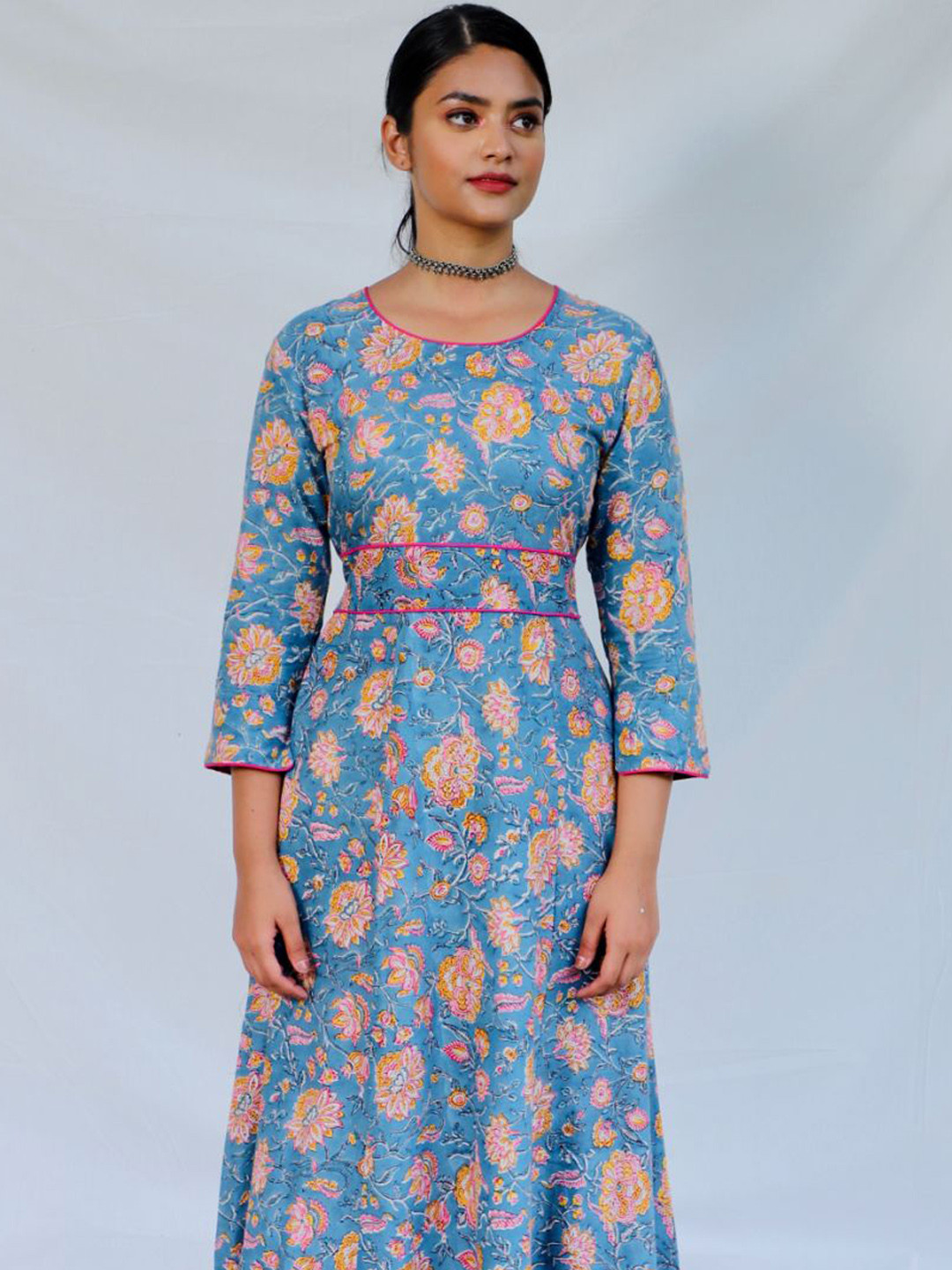 

Shuddhi Women Blue Printed Maxi Cotton Ethnic Dresses