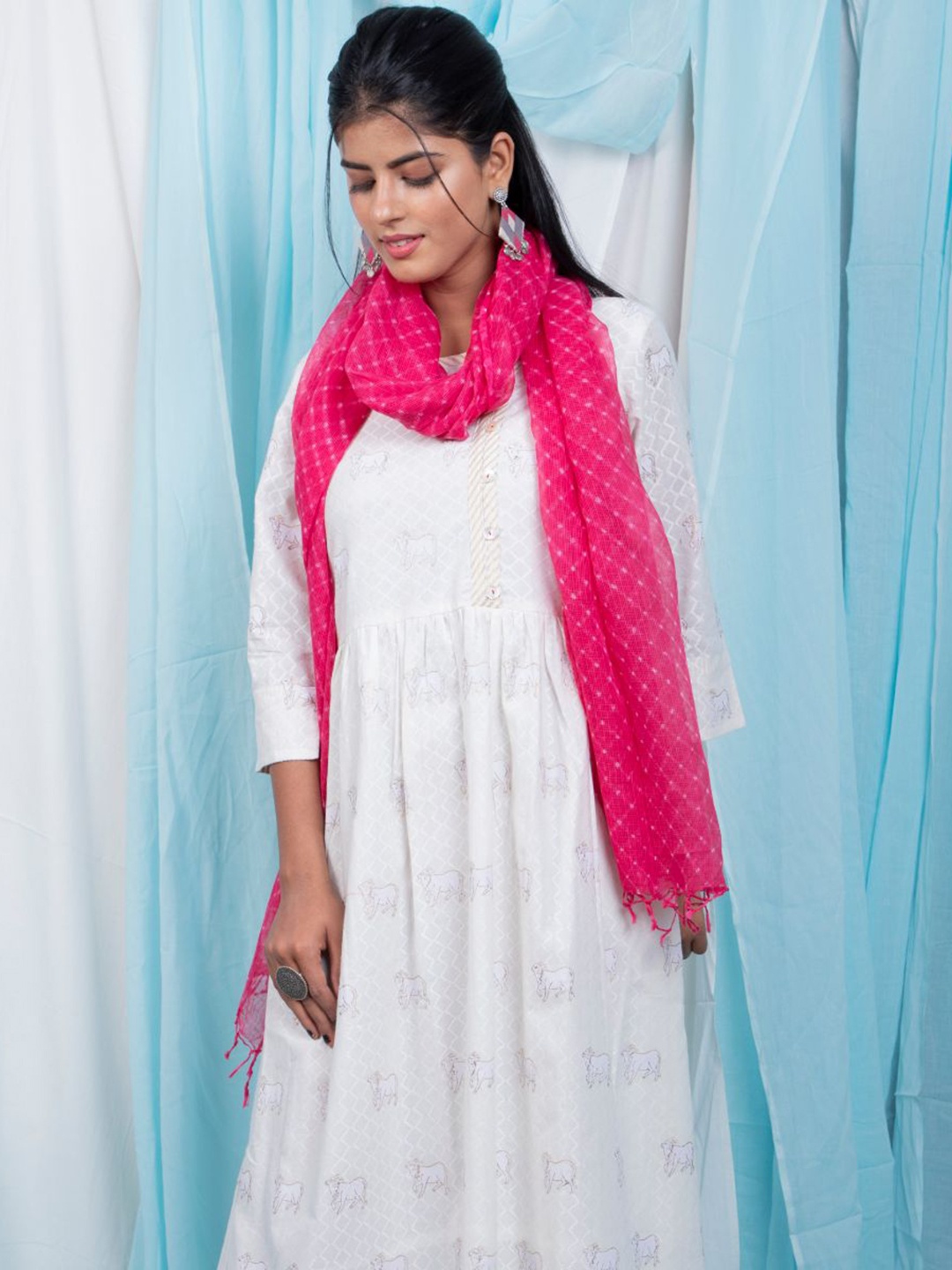 

Shuddhi Women White Printed Cotton Ethnic Dresses