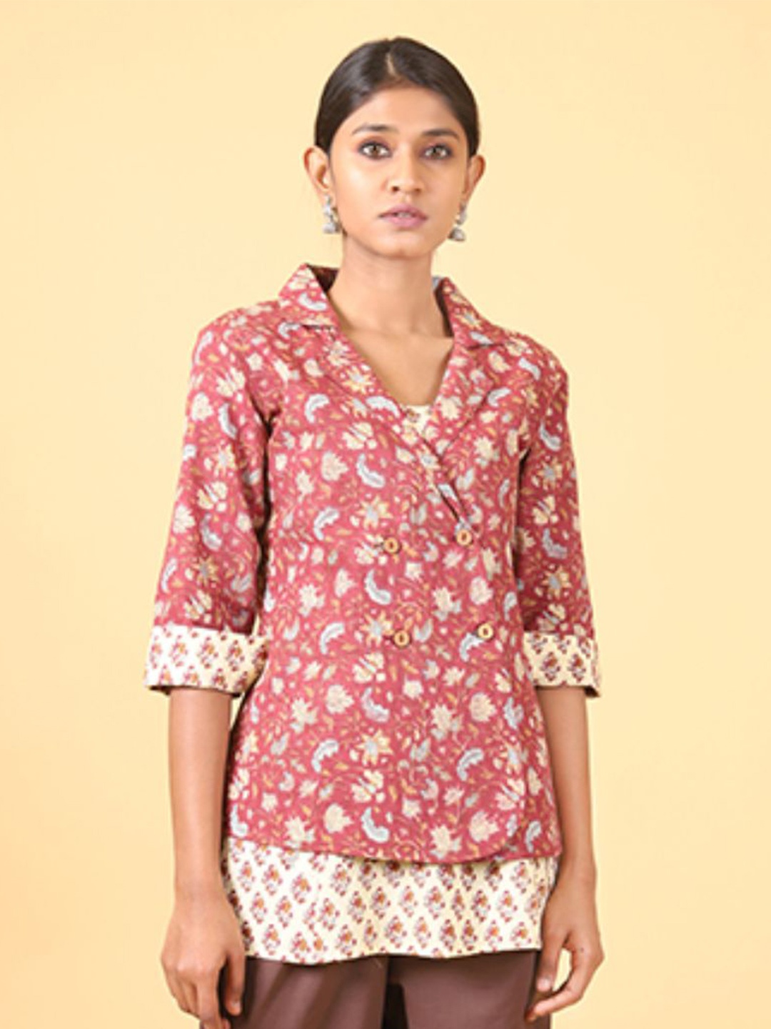 

Shuddhi Brown Floral Print Wrap Top