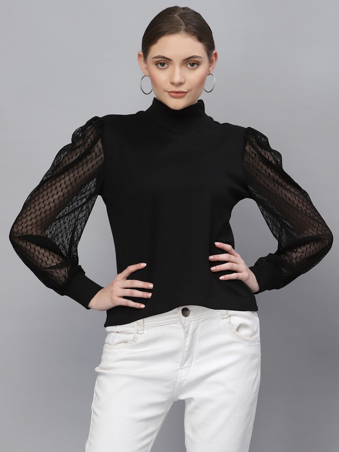 

Style Quotient Women Black Self Deign Pure Cotton Top