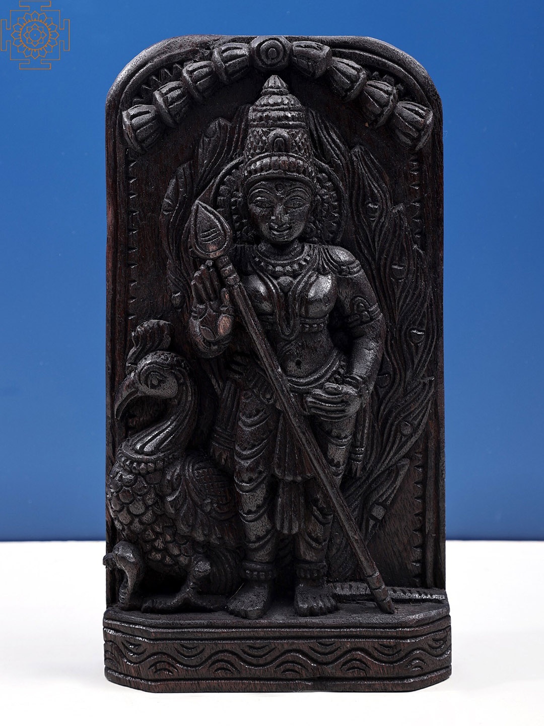 

Exotic India Black Wooden Lord Karttikeya With Vahana Wall Hangings