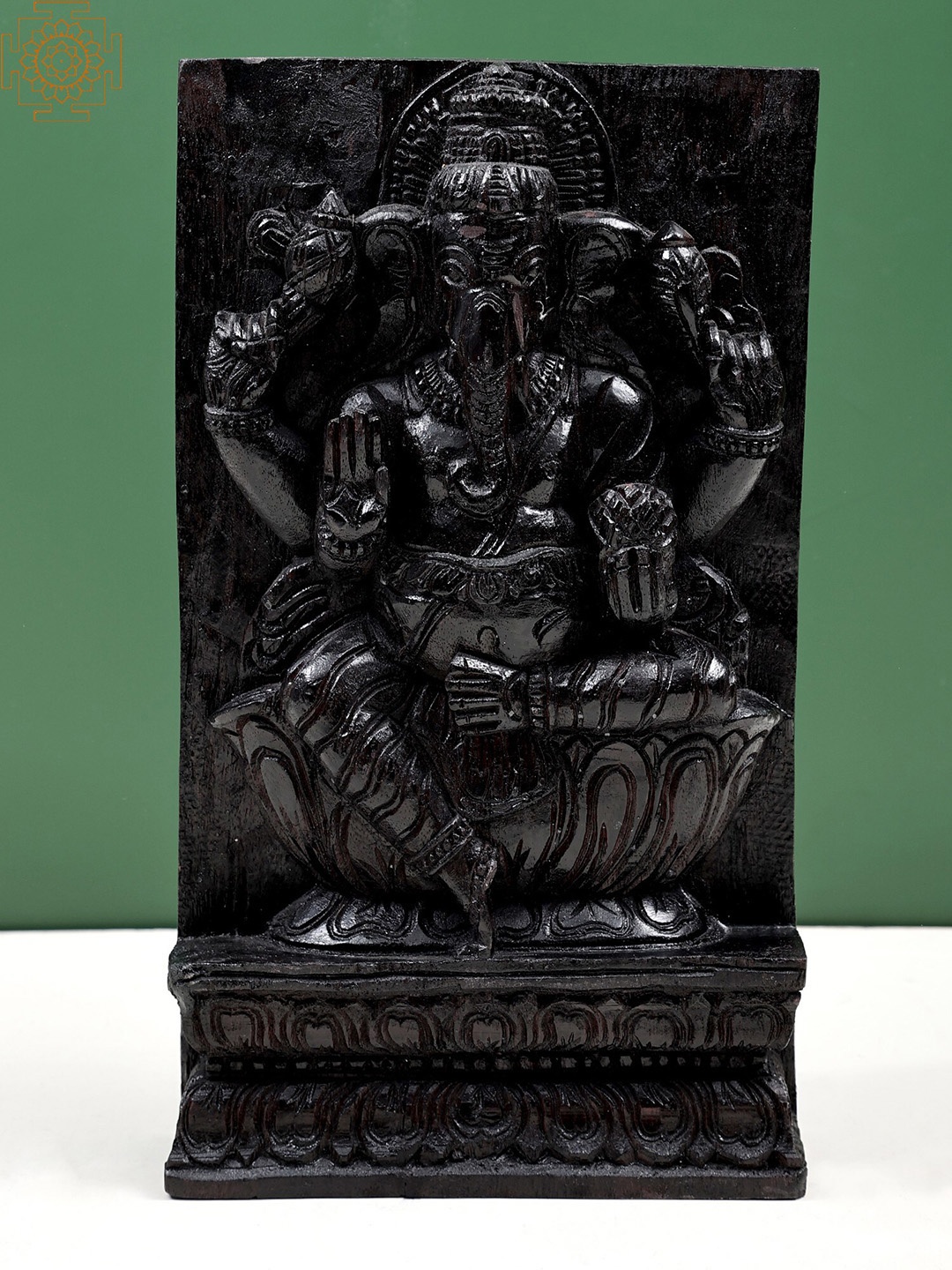

Exotic India 12" Wooden Lord Ganesha Idol Wall Hanging, Black
