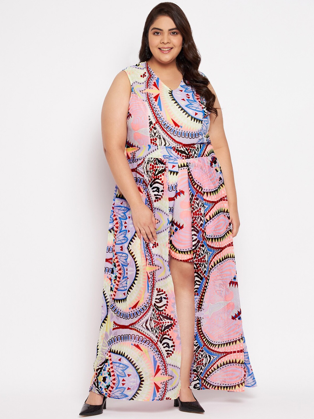 

wild U Women Off White Plus Size Abstract Print Maxi Playsuit
