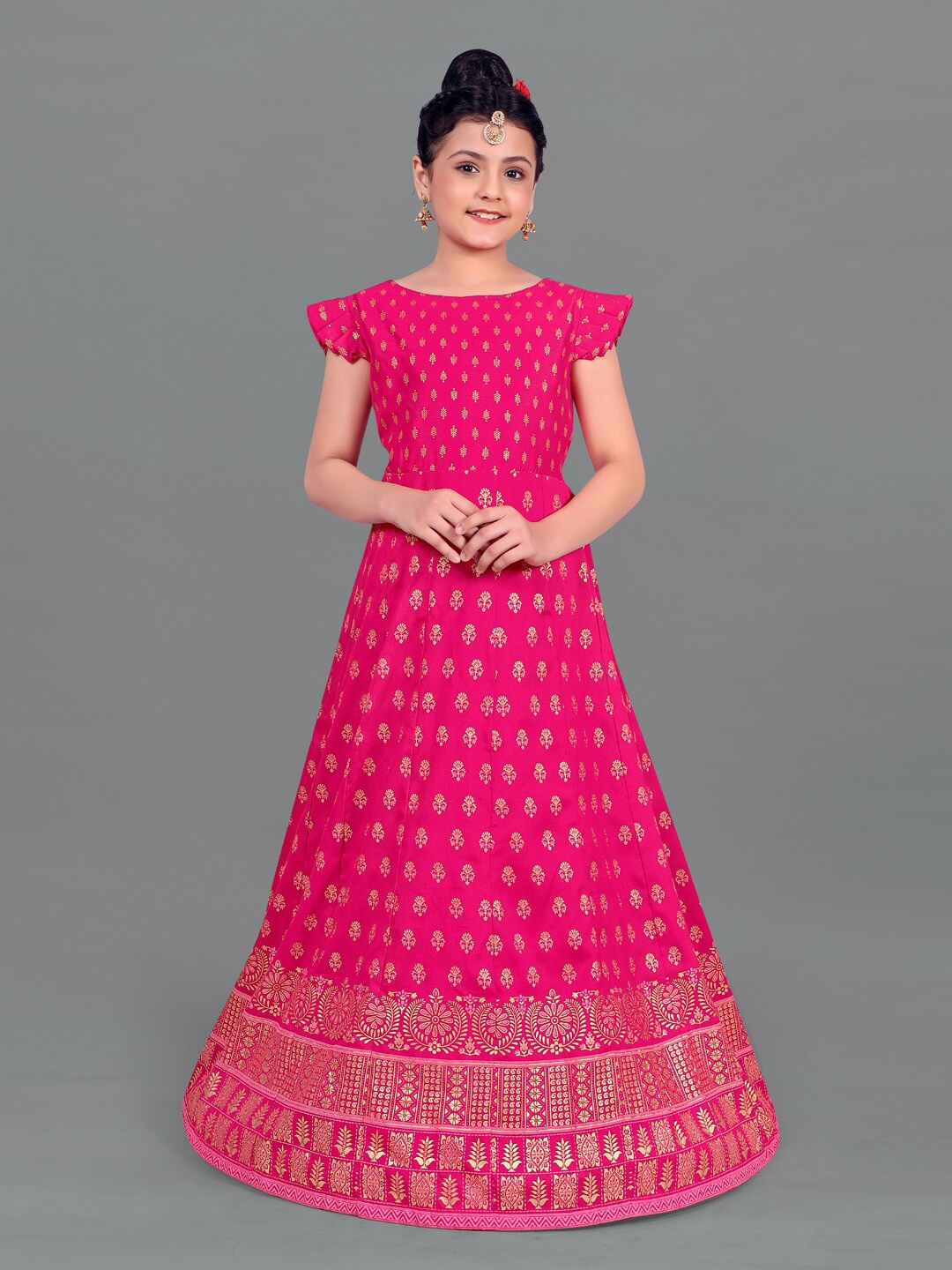 

FASHION DREAM Girls Pink Ethnic Motifs Print Maxi Dress