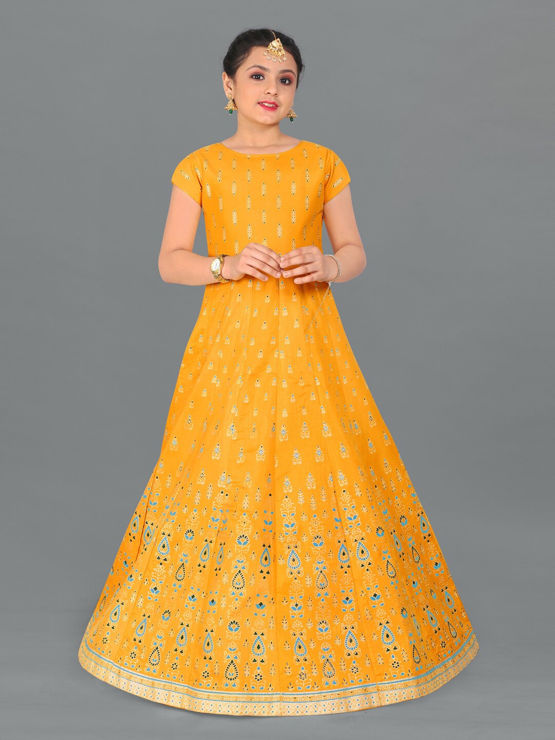 

FASHION DREAM Yellow Ethnic Motifs Ethnic Maxi Dress