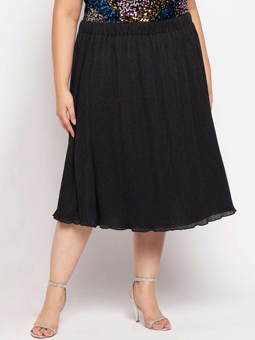

wild U Women Plus Size Black Solid Midi A-line Skirt
