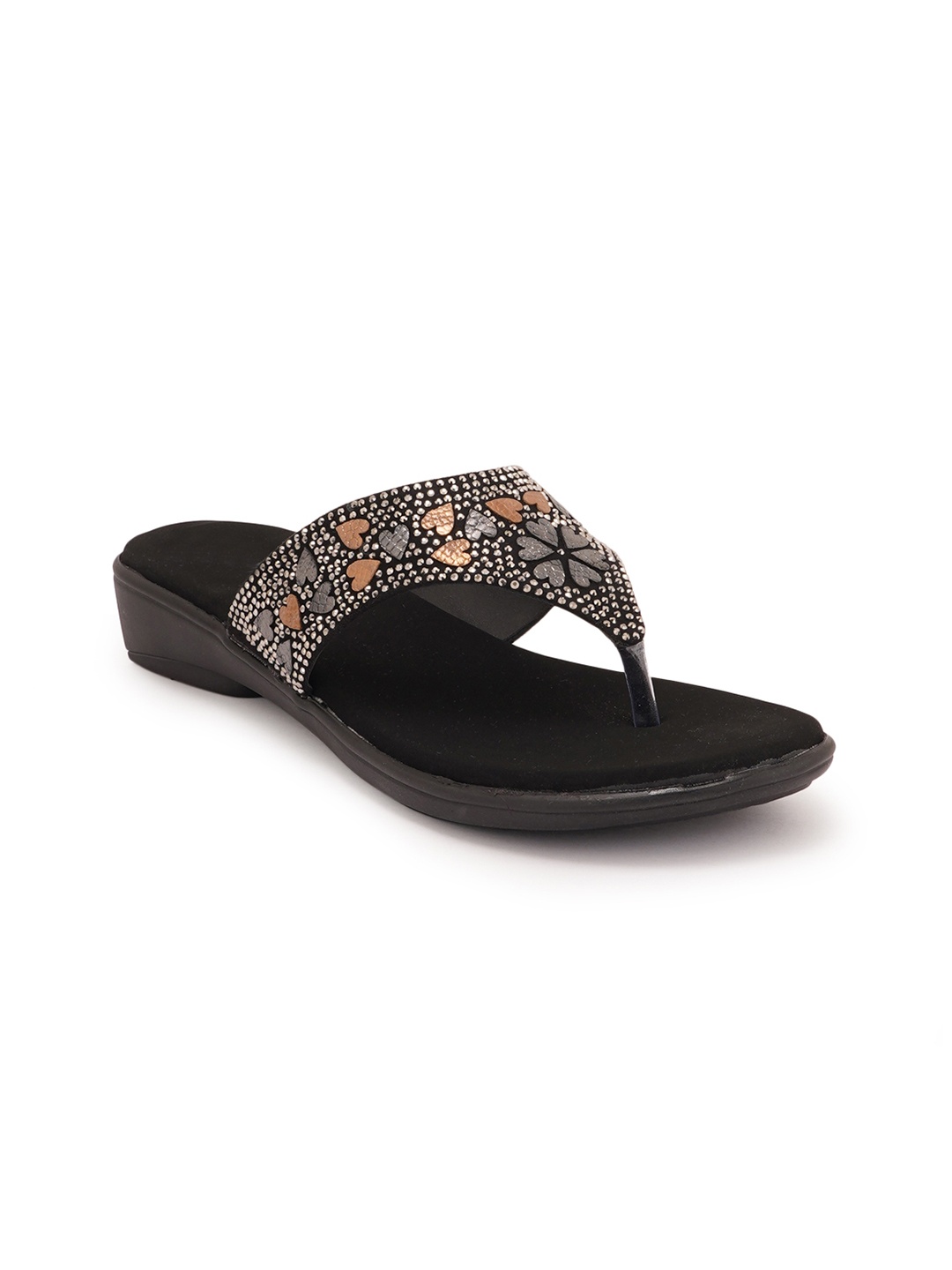 

Style Shoes Women Black Embellished T-Strap Flats