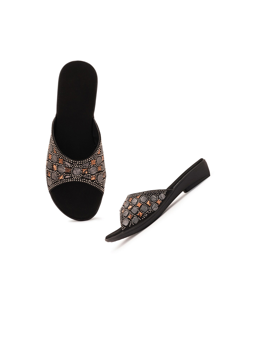 

Style Shoes Women Black Embellished Open Toe Flats