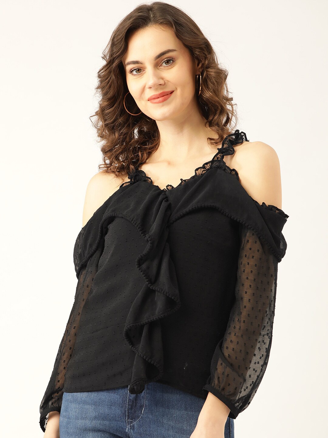 

Marc Loire Women Black Ruffle Top