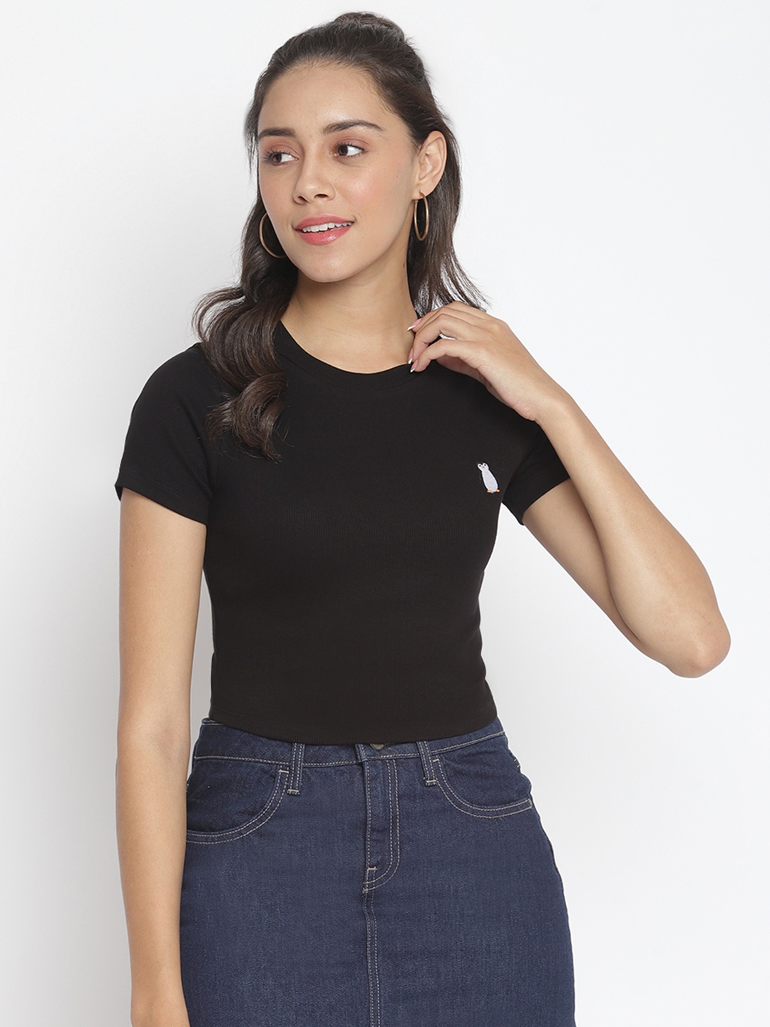 

Marc Loire Black Solid Pure Cotton Top