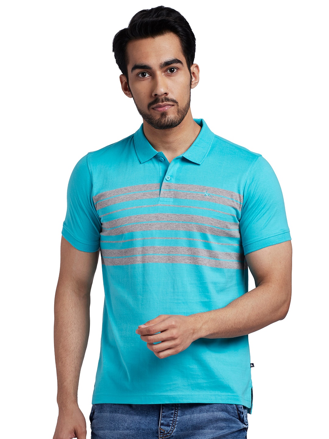 

Parx Men Blue Striped Polo Collar T-shirt