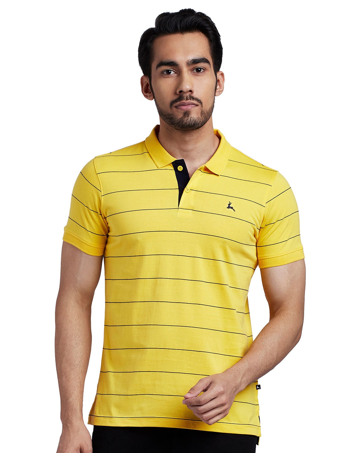

Parx Men Yellow Striped Polo Collar T-shirt