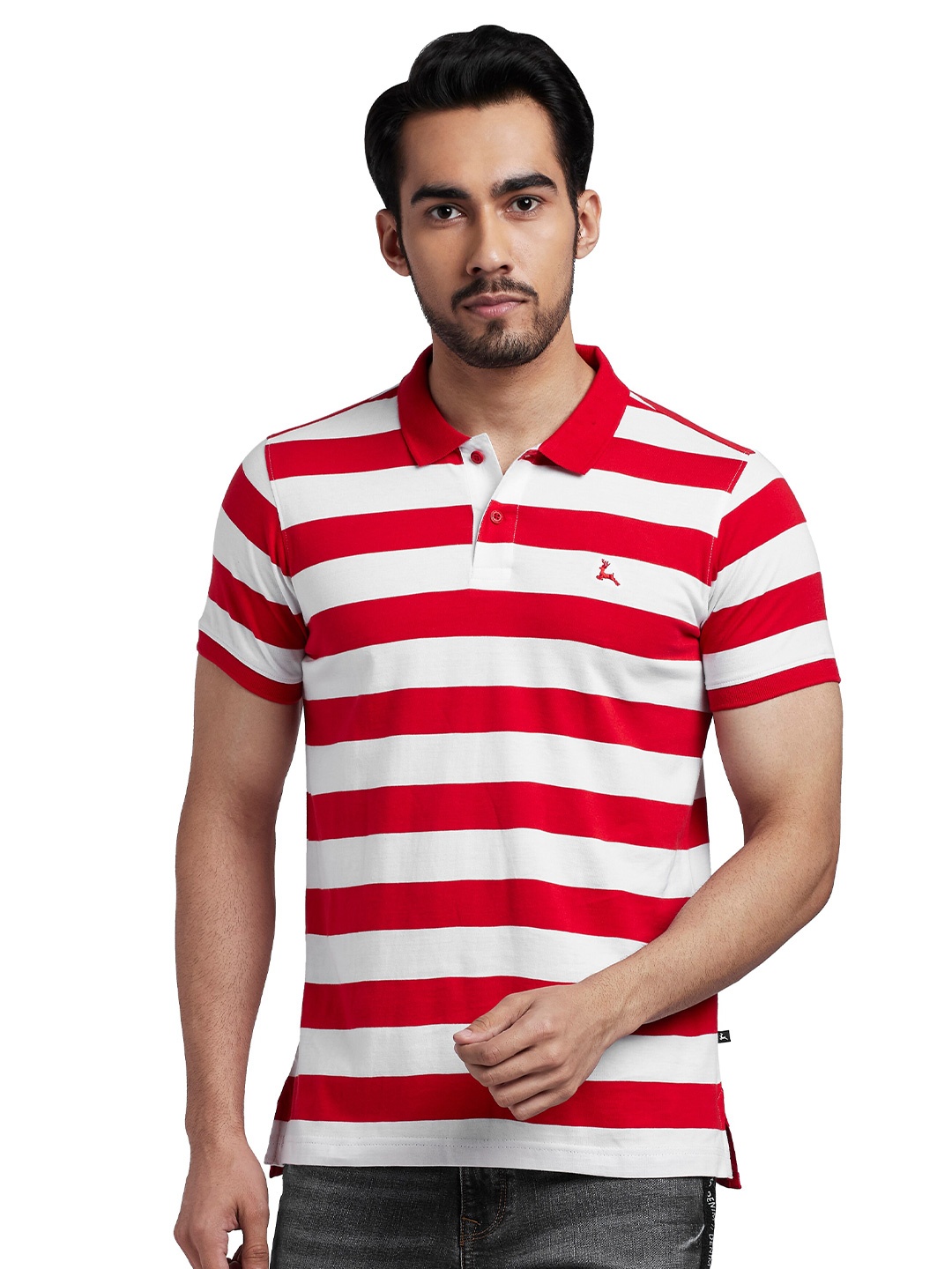 

Parx Men Red Striped Polo Collar T-shirt