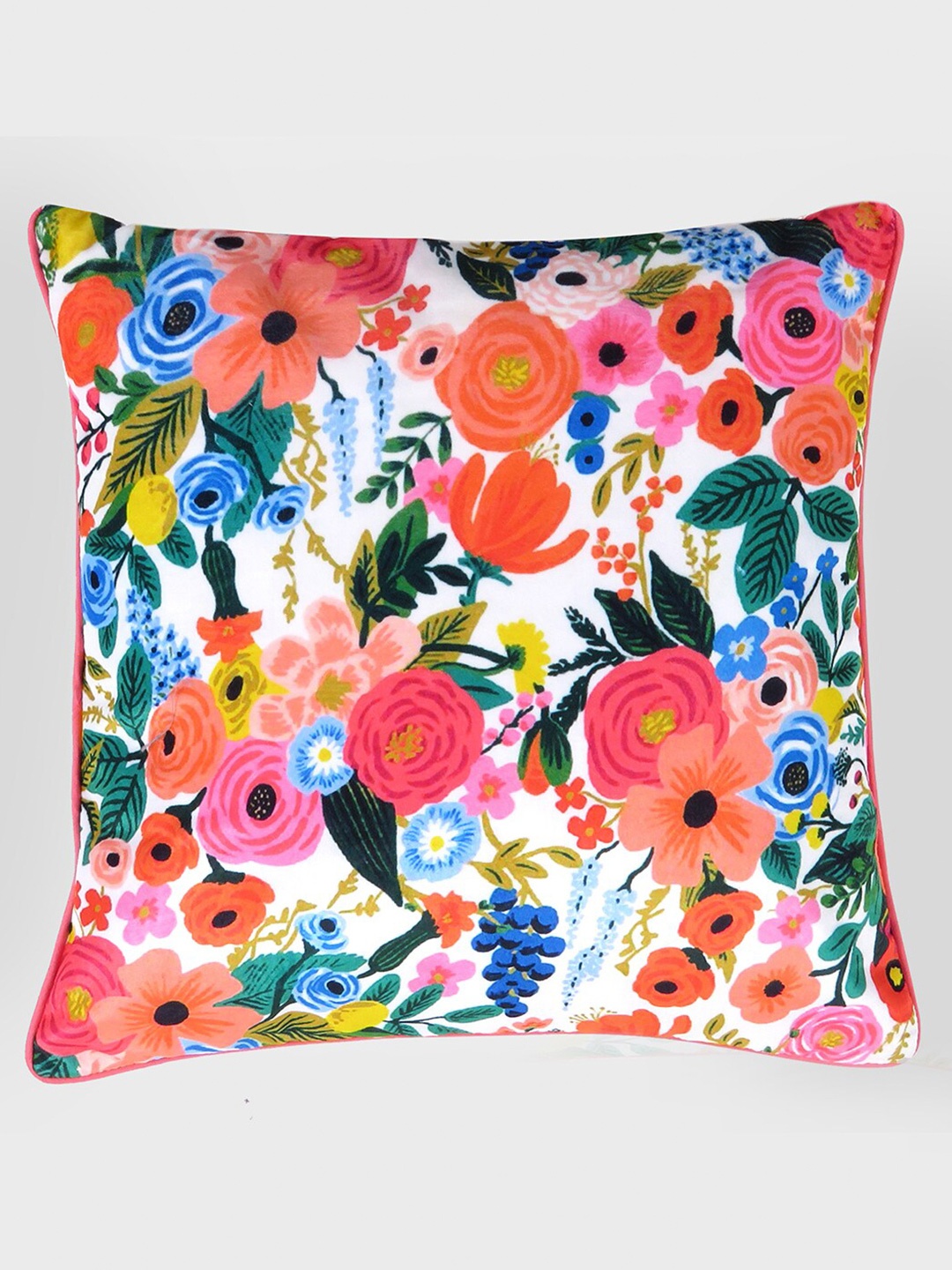 

OUSSUM Peach Floral Velvet Square Cushion Cover