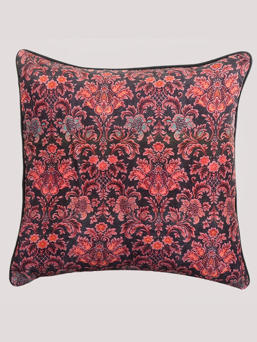 

OUSSUM Black & Red Floral Velvet Square Cushion Cover