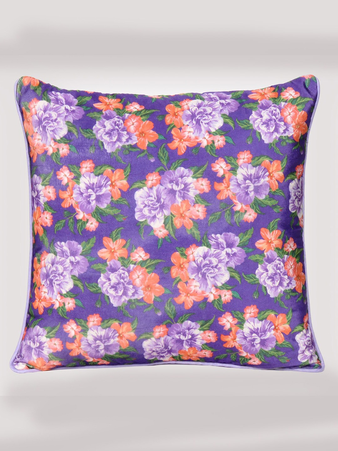 

OUSSUM Purple & Green Floral Printed Velvet Square Cushion Covers