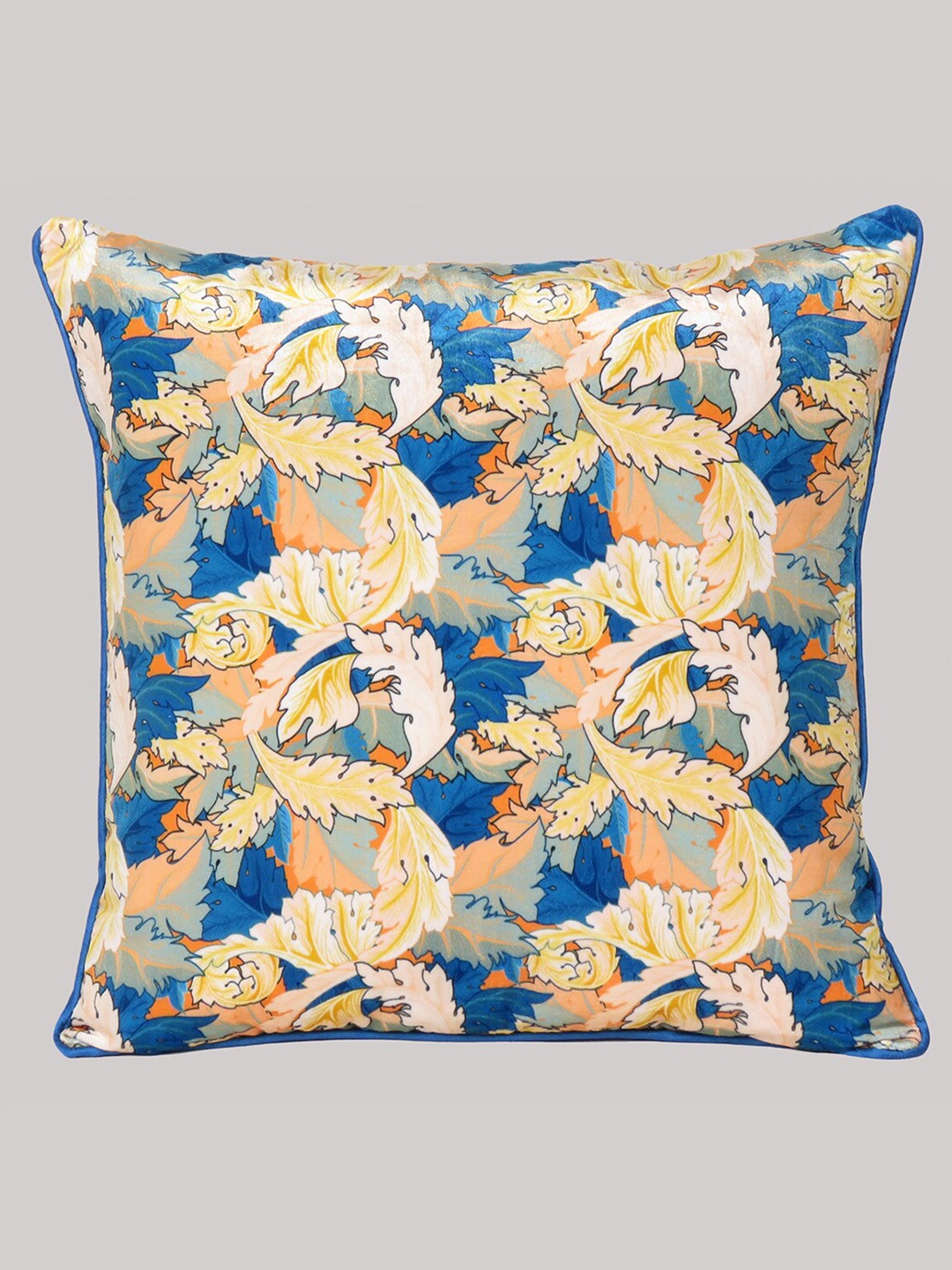 

OUSSUM Blue & Yellow Floral Printed Velvet Square Cushion Covers