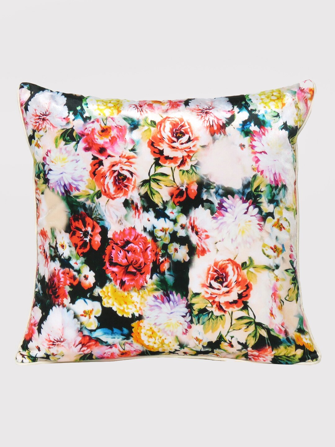 

OUSSUM White & Green Floral Printed Velvet Square Cushion Covers