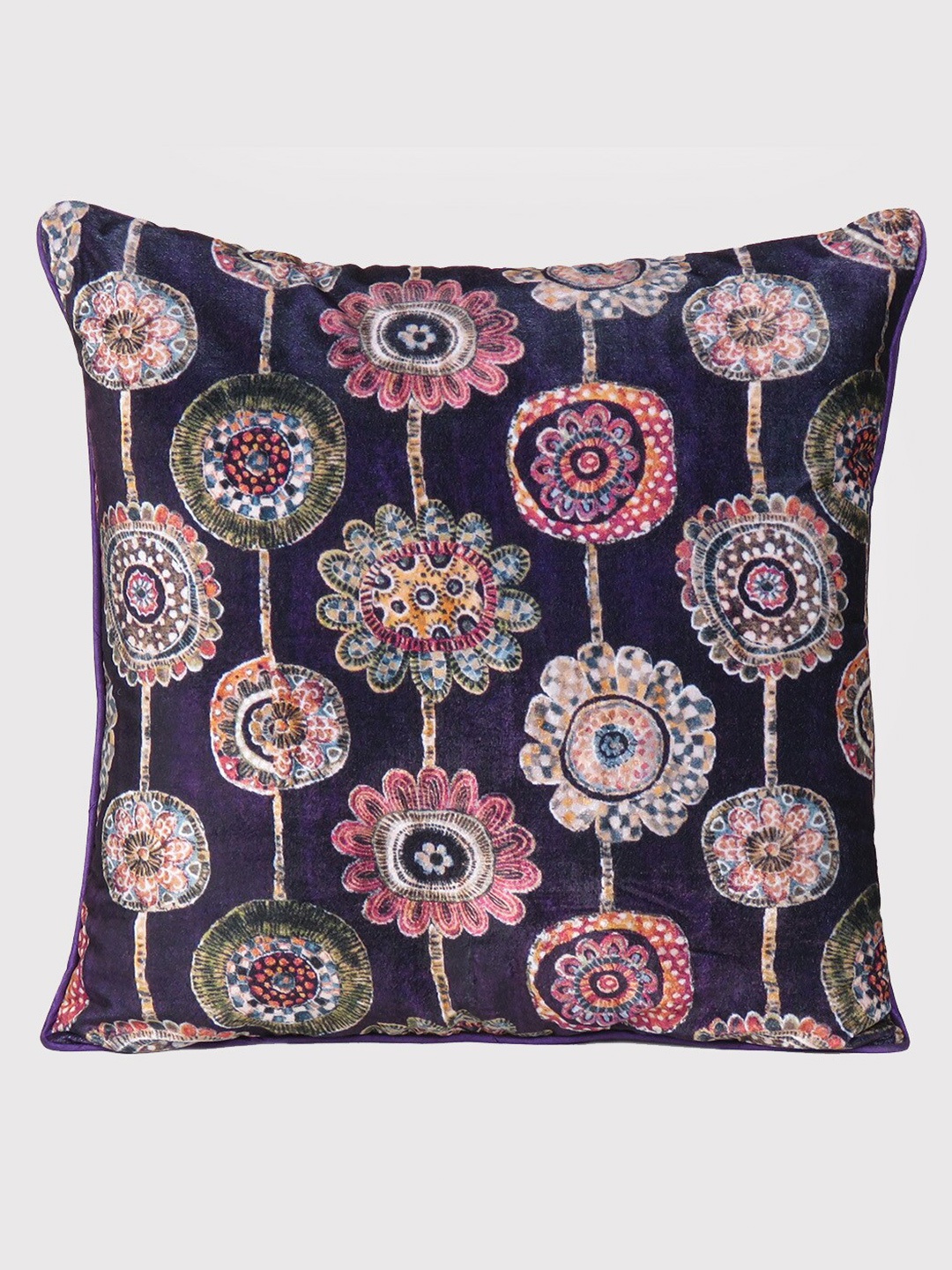 

OUSSUM Purple & Pink Floral Printed Velvet Square Cushion Covers