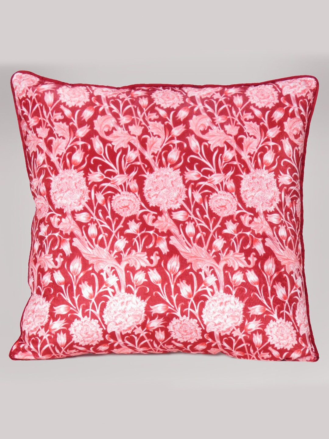 

OUSSUM Red & White Floral Velvet Square Cushion Cover