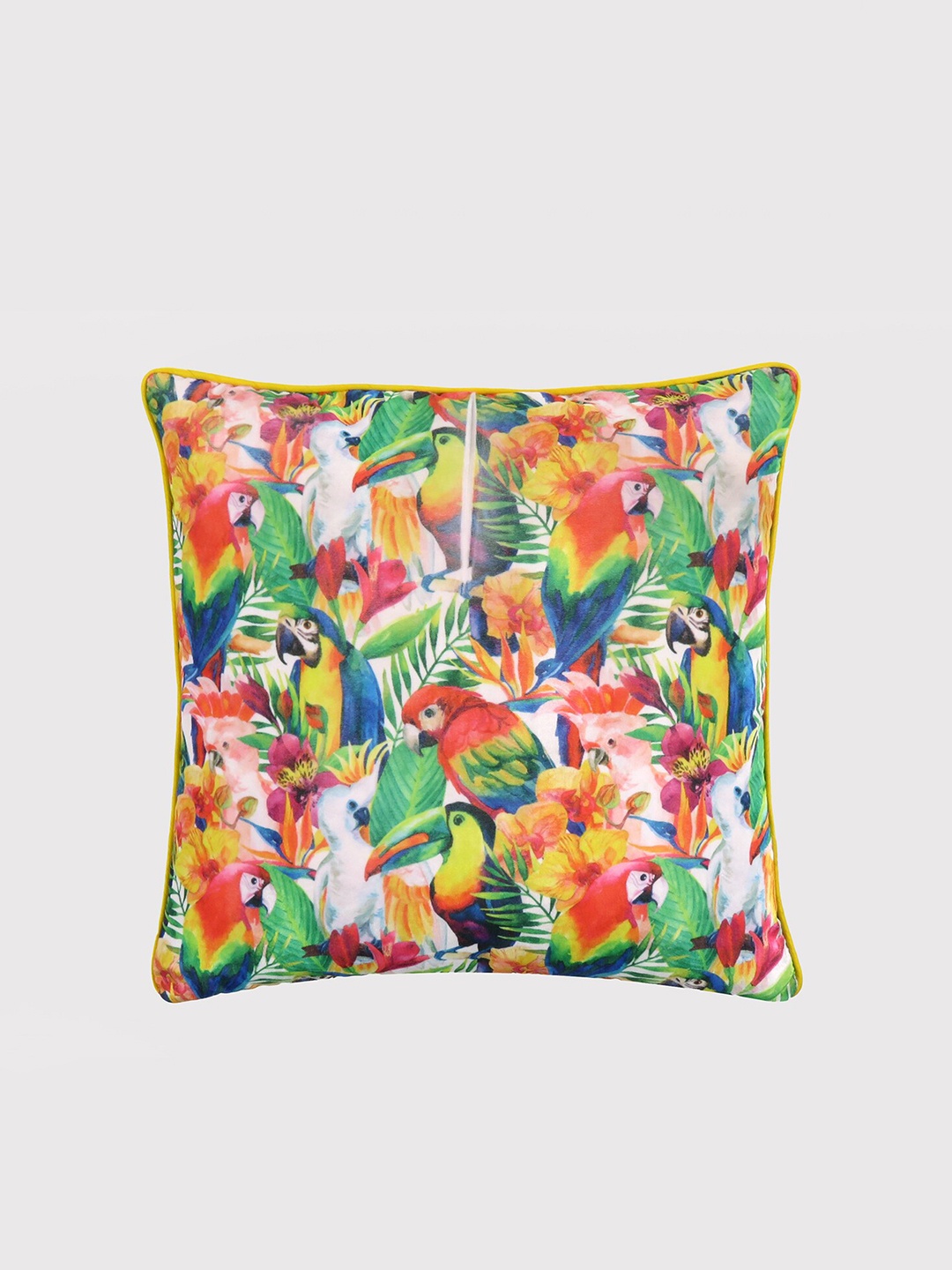 

OUSSUM Yellow & Green Tropical Printed Velvet Square Cushion Cover