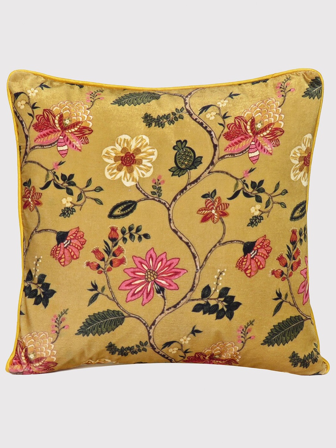 

OUSSUM Mustard & Pink Floral Velvet Square Cushion Covers