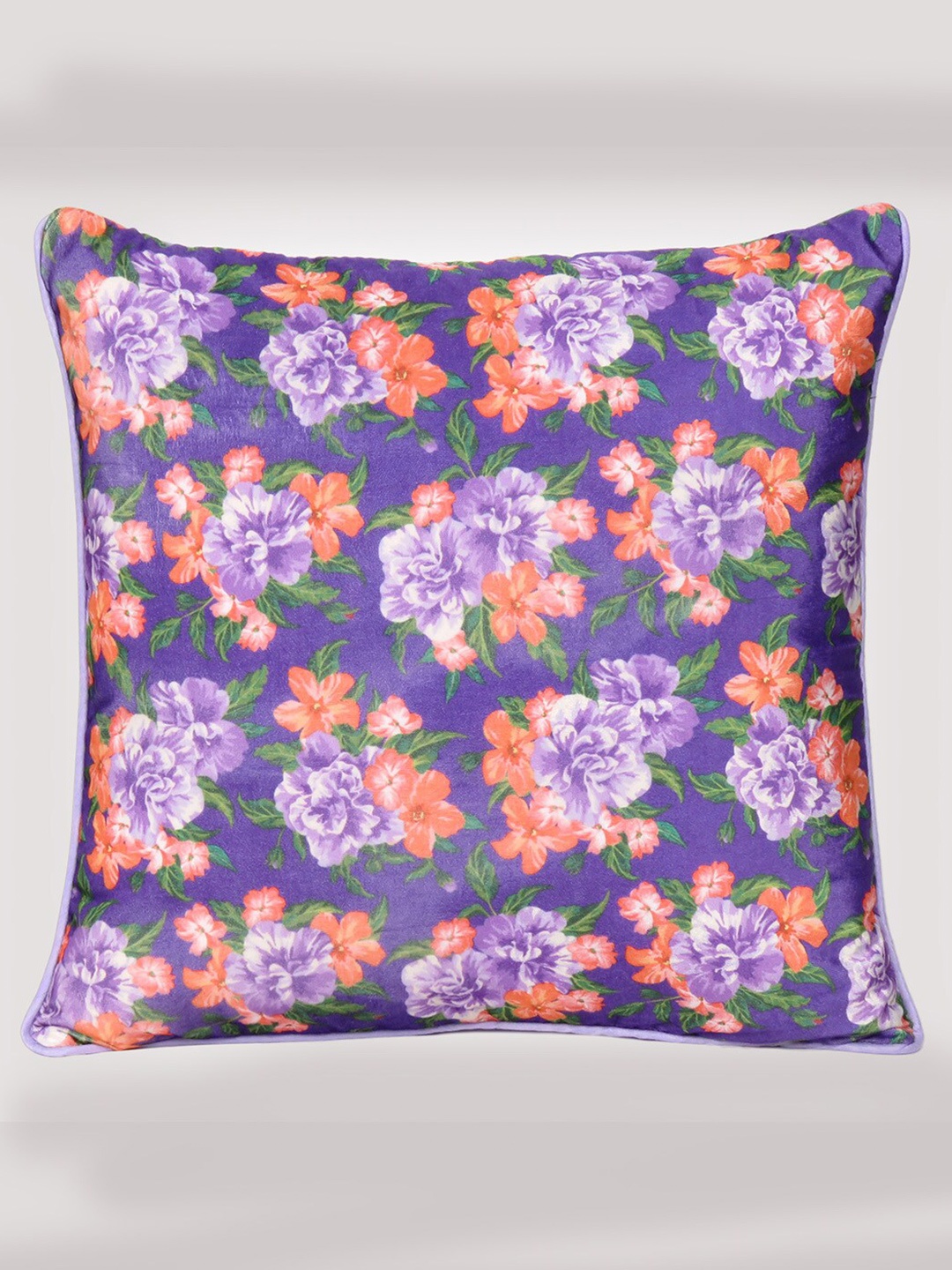 

OUSSUM Purple & Orange Floral Velvet Square Cushion Cover