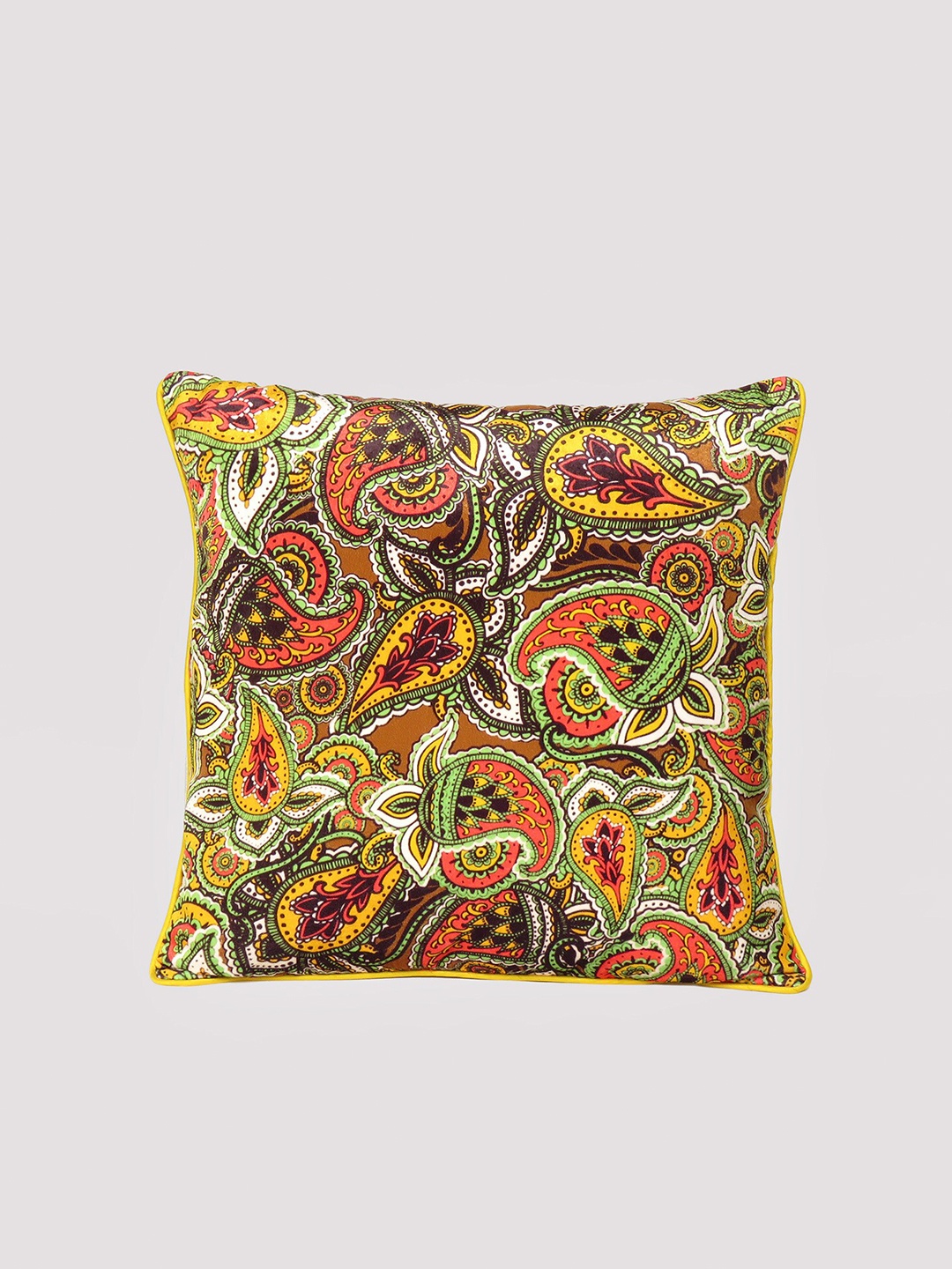 

OUSSUM Yellow & Green Ethnic Motifs Velvet Square Cushion Cover