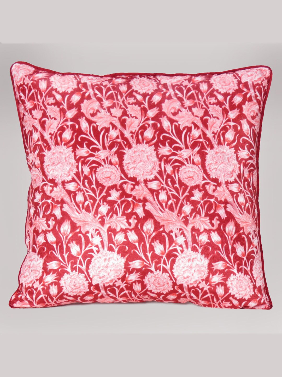 

OUSSUM Red & White Floral Velvet Square Cushion Cover
