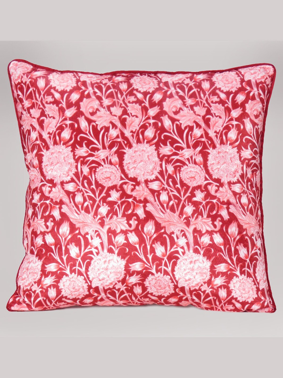 

OUSSUM Red & Off White Floral Velvet Square Cushion Cover