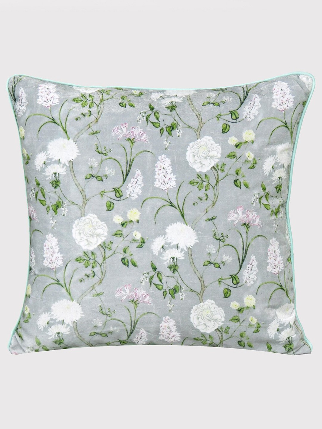 

OUSSUM Grey & Off White Floral Velvet Square Cushion Covers