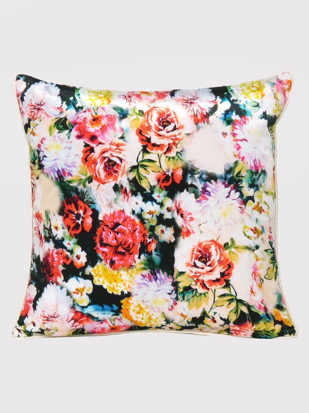 

OUSSUM White & Peach-Coloured Floral Velvet Square Cushion Covers