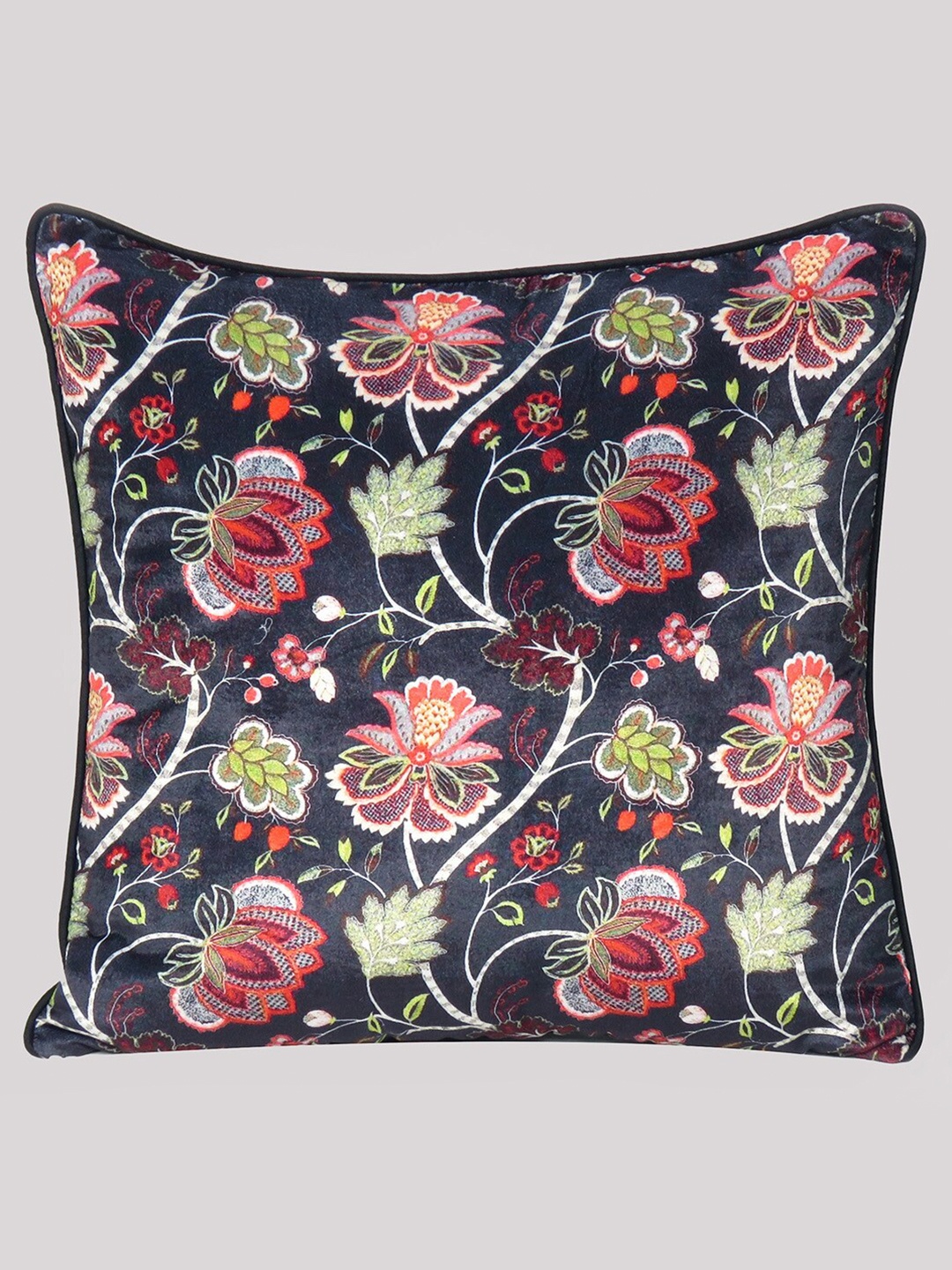 

OUSSUM Black & Green Floral Velvet Square Cushion Covers