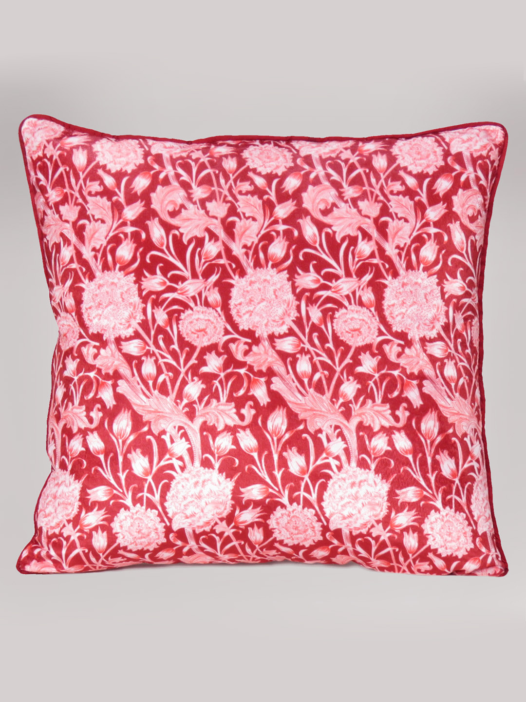 

OUSSUM Red & White Floral Velvet Square Cushion Cover