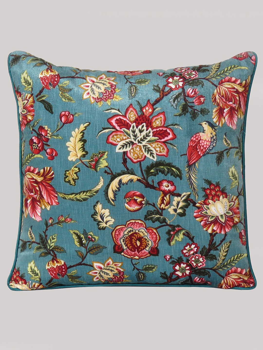 

OUSSUM Grey & Pink Floral Velvet Square Cushion Cover