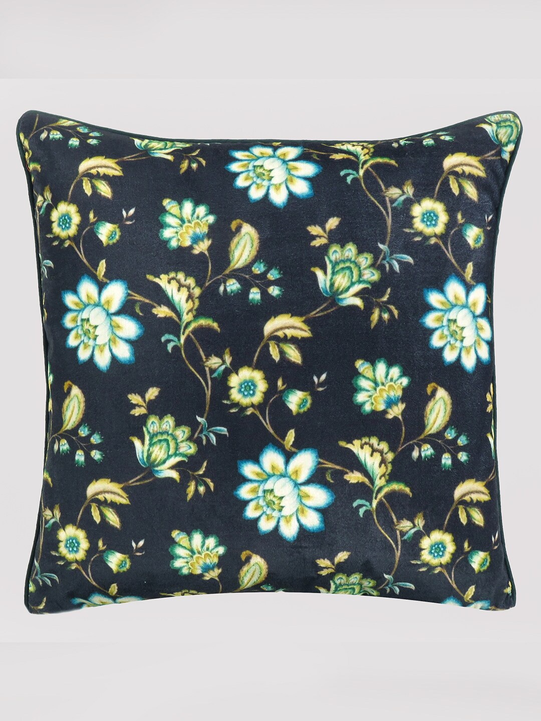 

OUSSUM Green Floral Velvet Square Cushion Cover