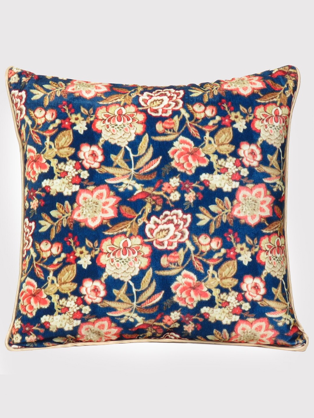 

OUSSUM Blue & Pink Floral Velvet Square Cushion Cover