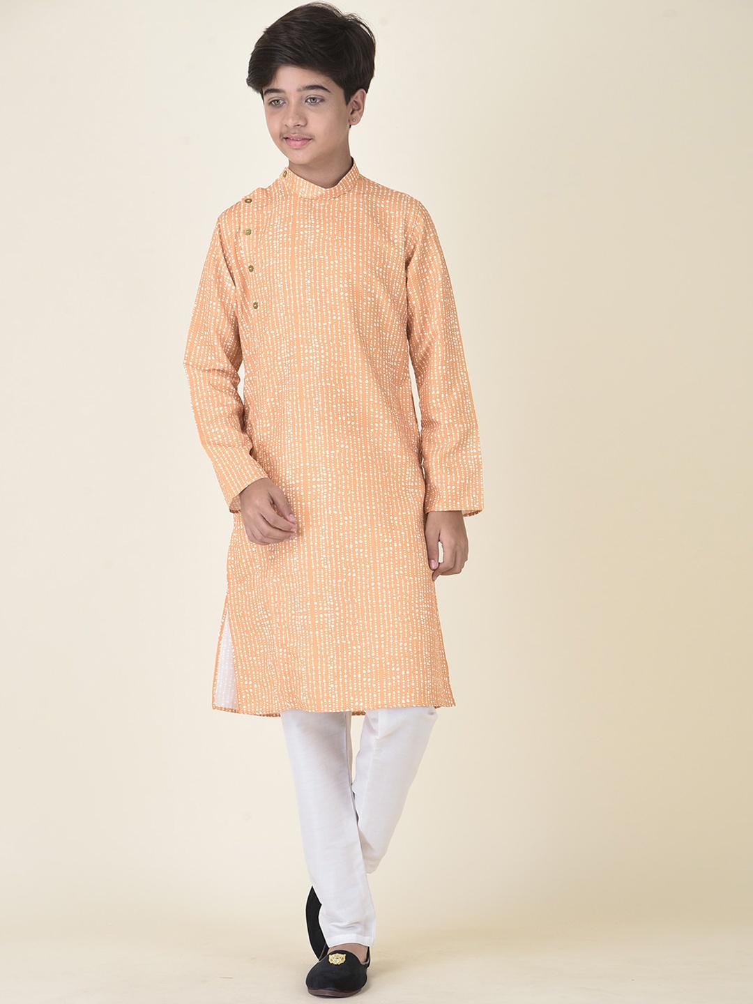 

TABARD Boys Yellow Pleated Pure Cotton Kurti with Pyjamas