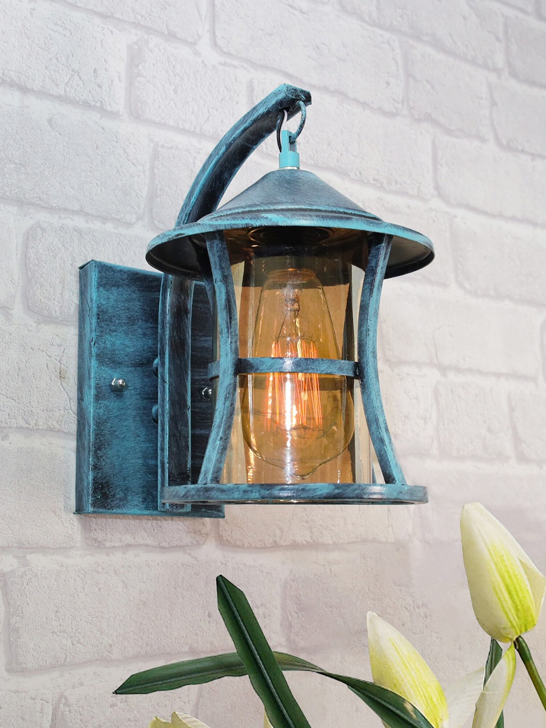 

Homesake Blue Solid Chimney Light With Fixture Glass Shade Wall Lamps