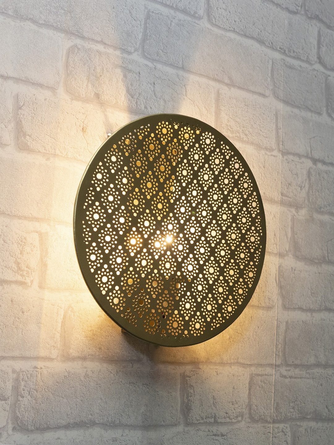 

Homesake Gold-Toned Textured Moroccan Round Shade Wall Lamps, Yellow