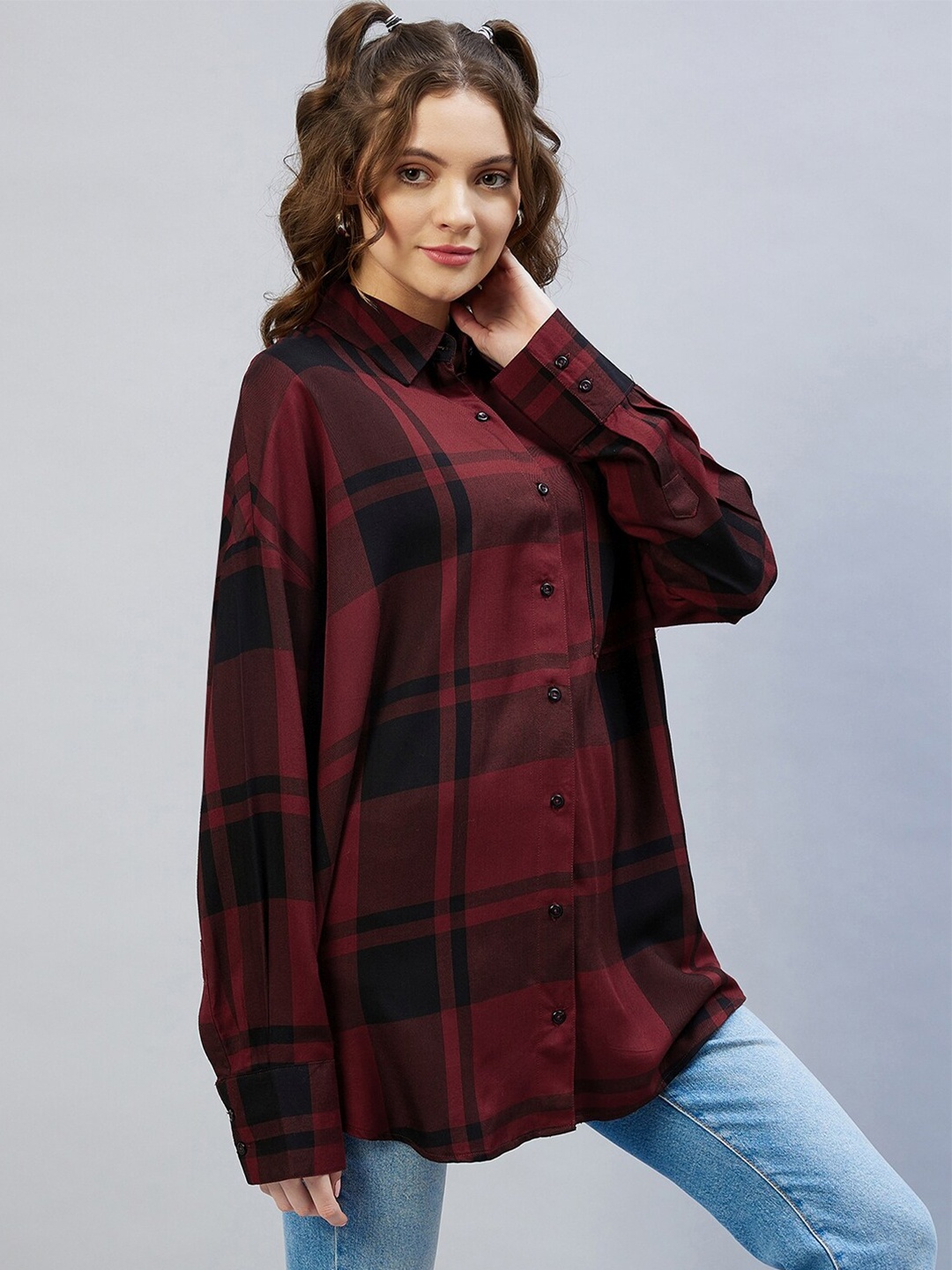 

CHIMPAAANZEE Women Maroon Oversized Casual Shirt