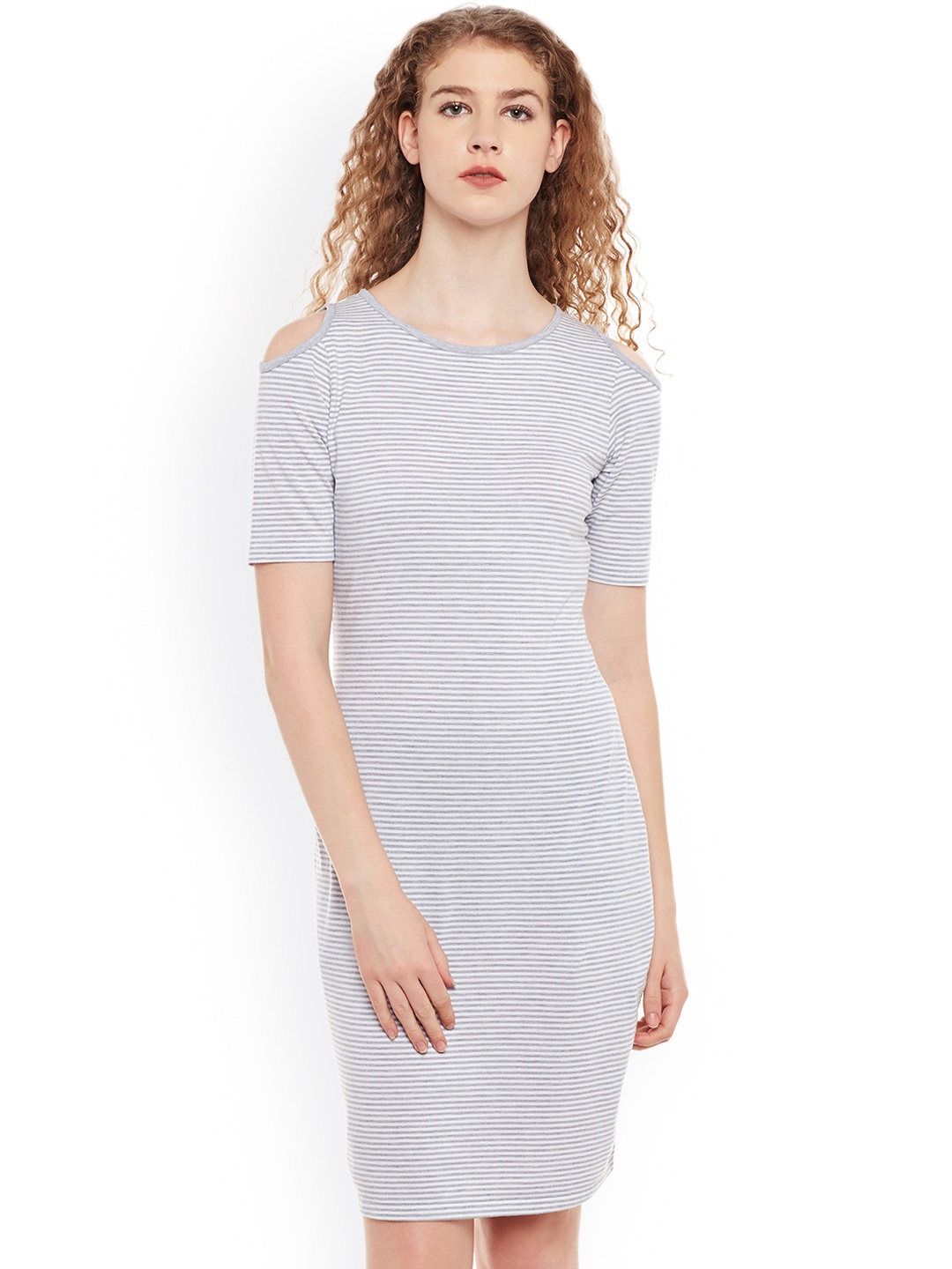 

Miss Chase Women White Striped Fit and Flare Dress