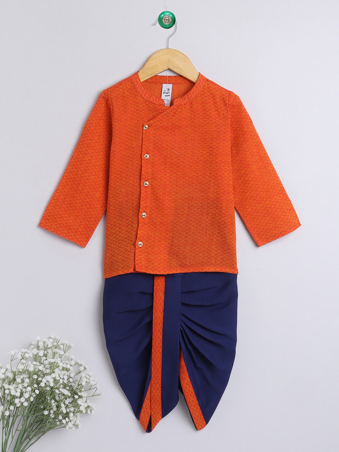 

The Magic Wand Boys Orange Angrakha Pure Cotton Kurta with Dhoti Pants