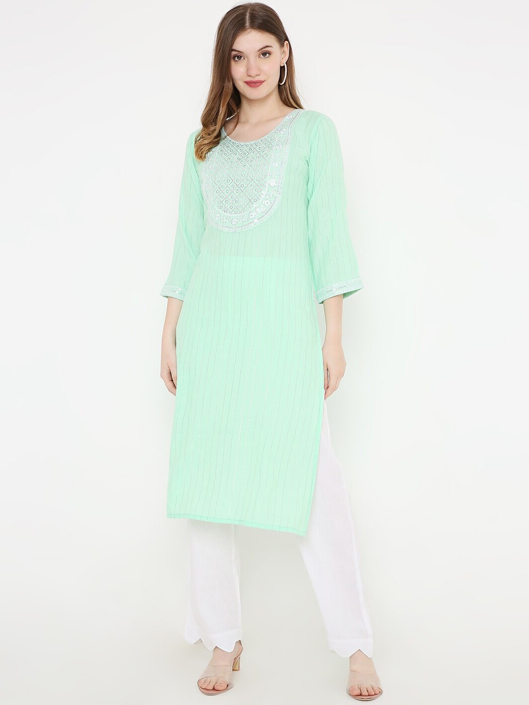 

Peppertree Women Green Yoke Design Thread Work Kurta